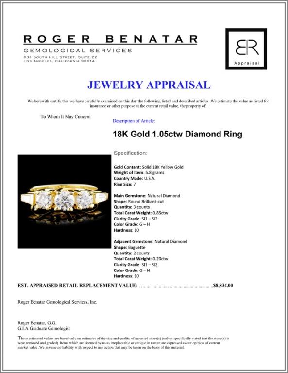 18K Gold 1.05ctw Diamond Ring