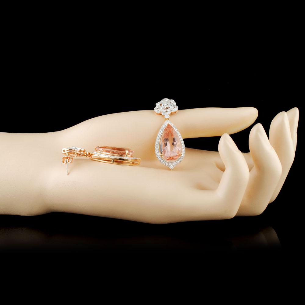 18K Gold 16.88ctw Morganite & 1.30ctw Diamond Earr