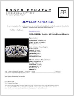 14K Gold 20.92ct Sapphire & 3.76ctw Diamond Bracel