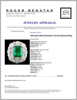 18K Gold 3.94ct Emerald & 1.61ctw Diamond Ring