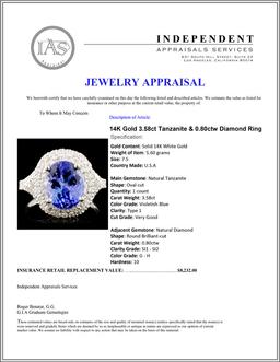 14K Gold 3.58ct Tanzanite & 0.80ctw Diamond Ring