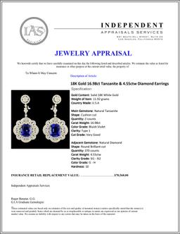 18K Gold 16.98ct Tanzanite & 4.55ctw Diamond Earri