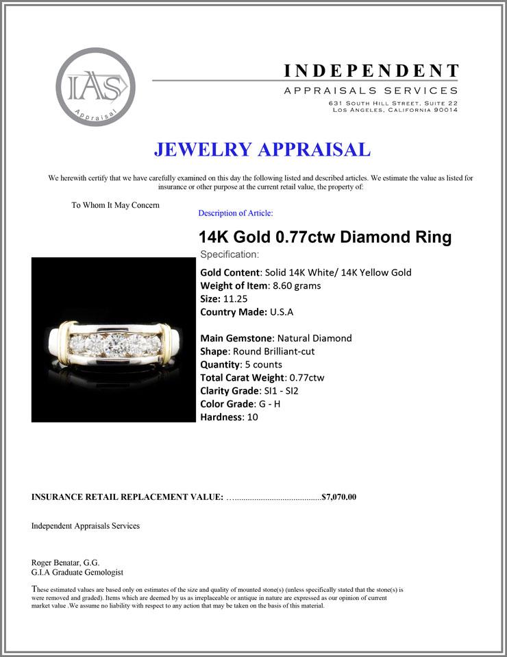 14K Gold 0.77ctw Diamond Ring