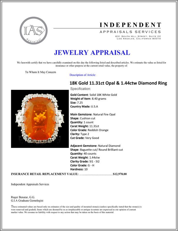 18K Gold 11.31ct Opal & 1.44ctw Diamond Ring