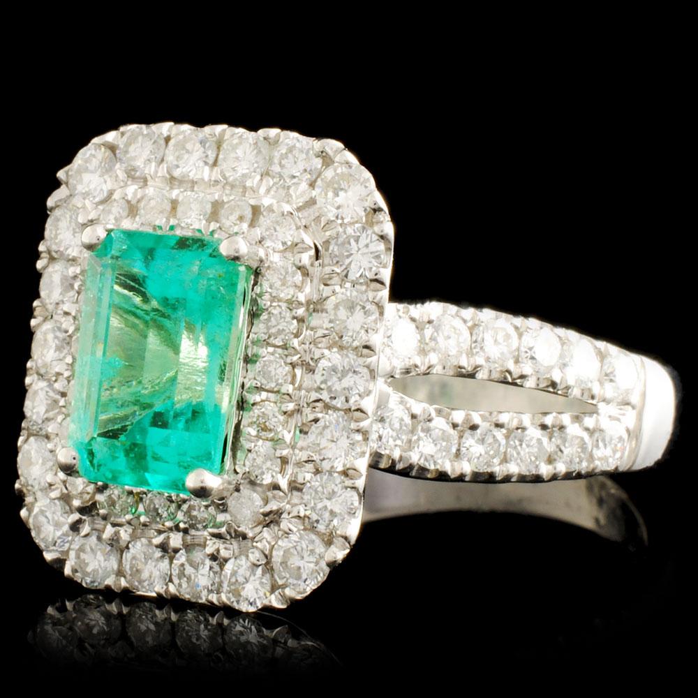 18K Gold 1.32ct Emerald & 1.19ctw Diamond Ring