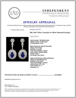 18K Gold 7.50ctw Tanzanite & 4.58ctw Diamond Earri