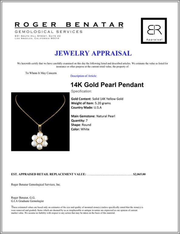 14K Gold Pearl Pendant