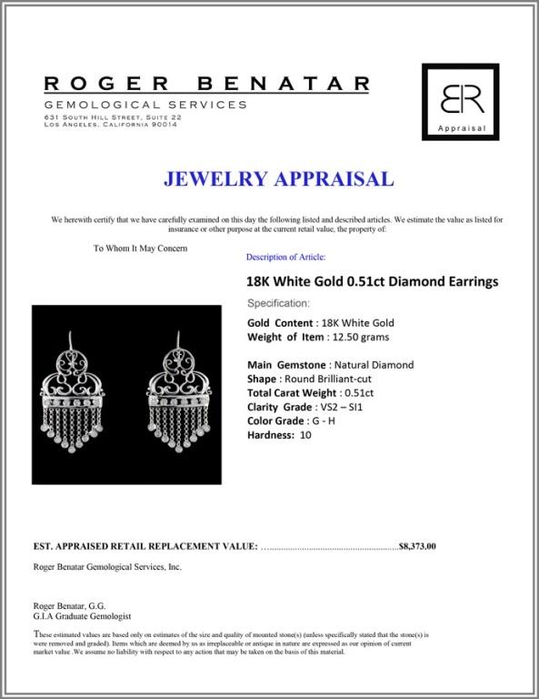 18K White Gold 0.51ct Diamond Earrings