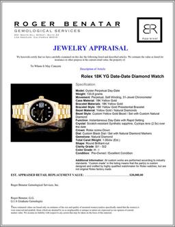 Rolex 18K YG Date-Date 1.00ct Diamond Watch