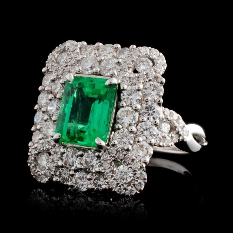 18K White Gold 1.83ct Emerald & 1.96ct Diamond Rin