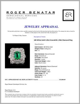 18K White Gold 1.83ct Emerald & 1.96ct Diamond Rin