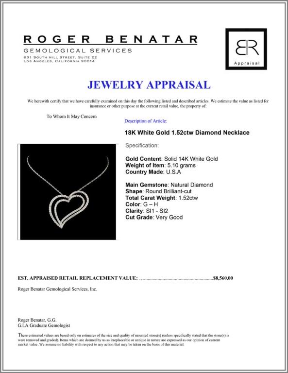 18K White Gold 1.52ctw Diamond Necklace