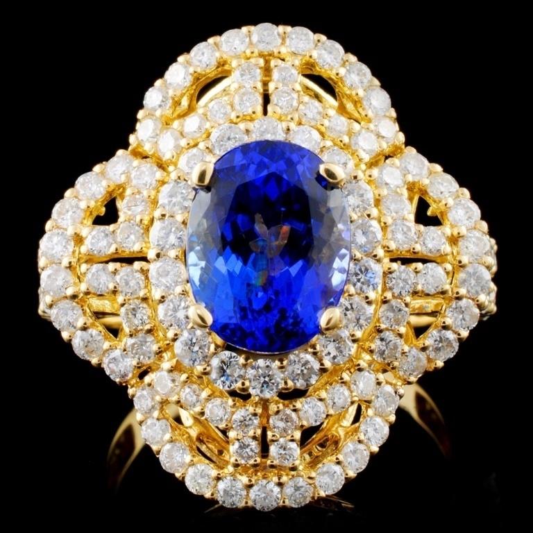 18K Y Gold 2.69ct Tanzanite & 1.72ct Diamond Ring