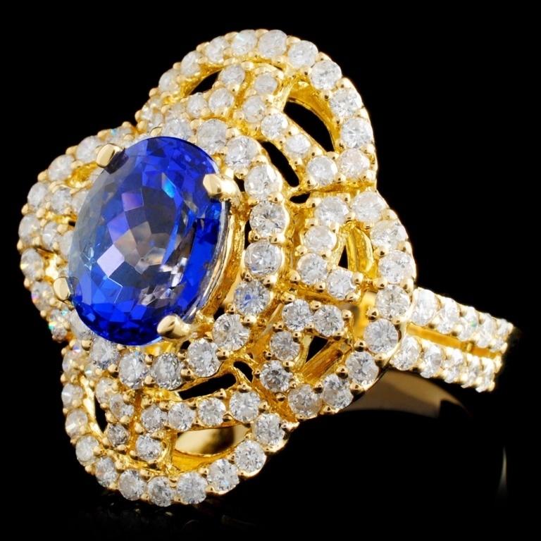 18K Y Gold 2.69ct Tanzanite & 1.72ct Diamond Ring