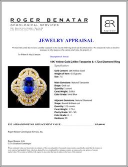 18K Y Gold 2.69ct Tanzanite & 1.72ct Diamond Ring