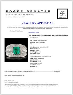 18K White Gold 1.57ct Emerald & 0.87ct Diamond Rin