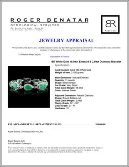 18K White Gold 18.94ct Emerald & 2.59ct Diamond Br