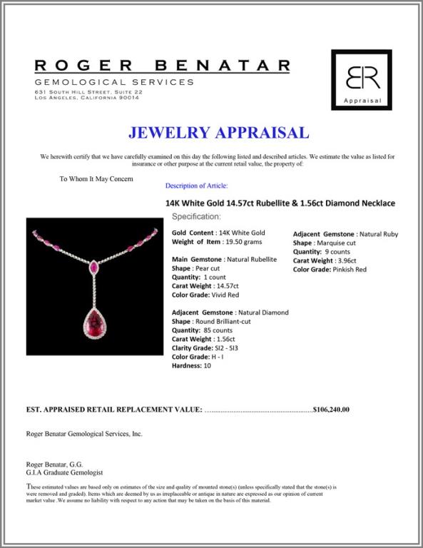 14K Gold 14.57ct Rubellite & 1.56ct Diam Necklace