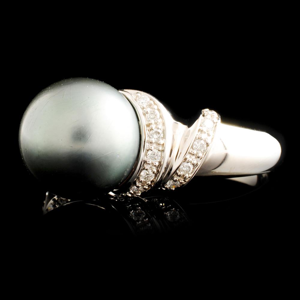 14K Gold 10.50MM Pearl & 0.28ctw Diamond Ring
