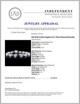 14K Gold 14.05ct Sapphire & 1.74ctw Diamond Bracel