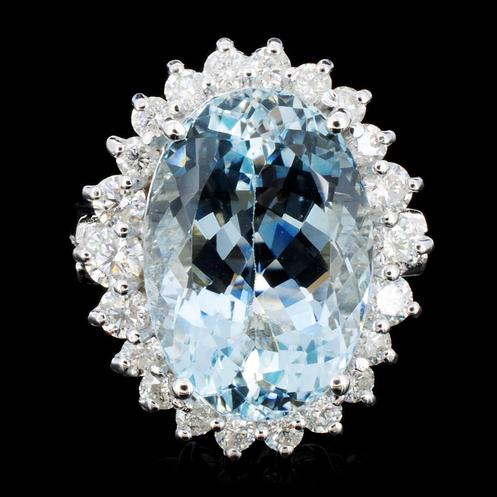 14K Gold 10.00ct Aquamarine & 1.25ctw Diamond Ring