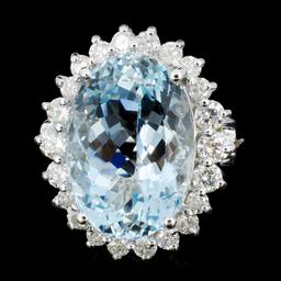 14K Gold 10.00ct Aquamarine & 1.25ctw Diamond Ring