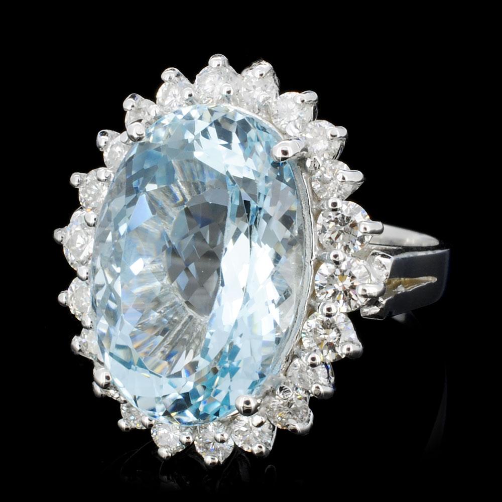 14K Gold 10.00ct Aquamarine & 1.25ctw Diamond Ring