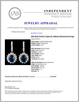 14K Gold 14.01ct Topaz & 1.86ctw Diamond Earrings