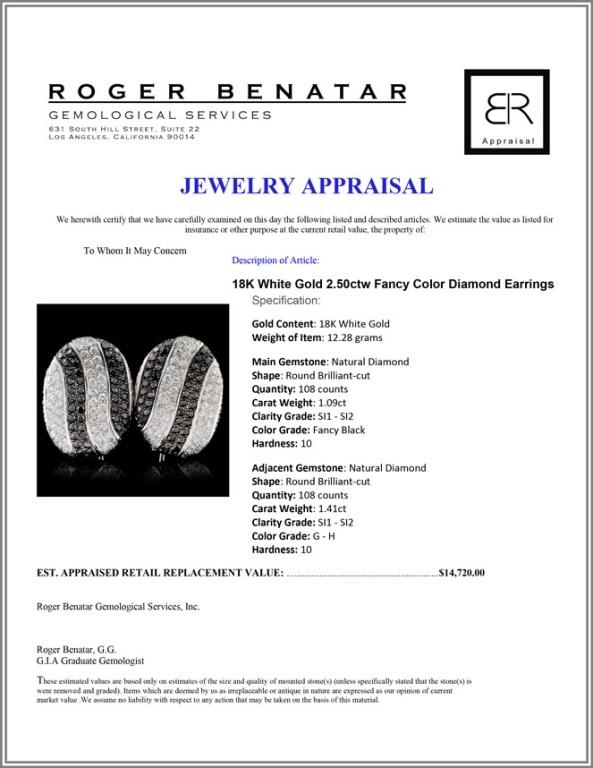 18K White Gold 2.50ctw Fancy Color Diamond Earring