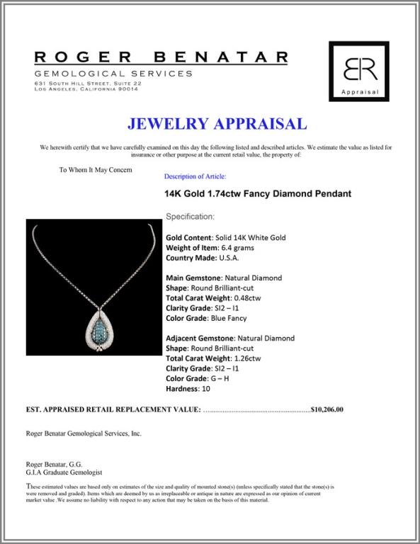 14K Gold 1.74ctw Fancy Diamond Pendant