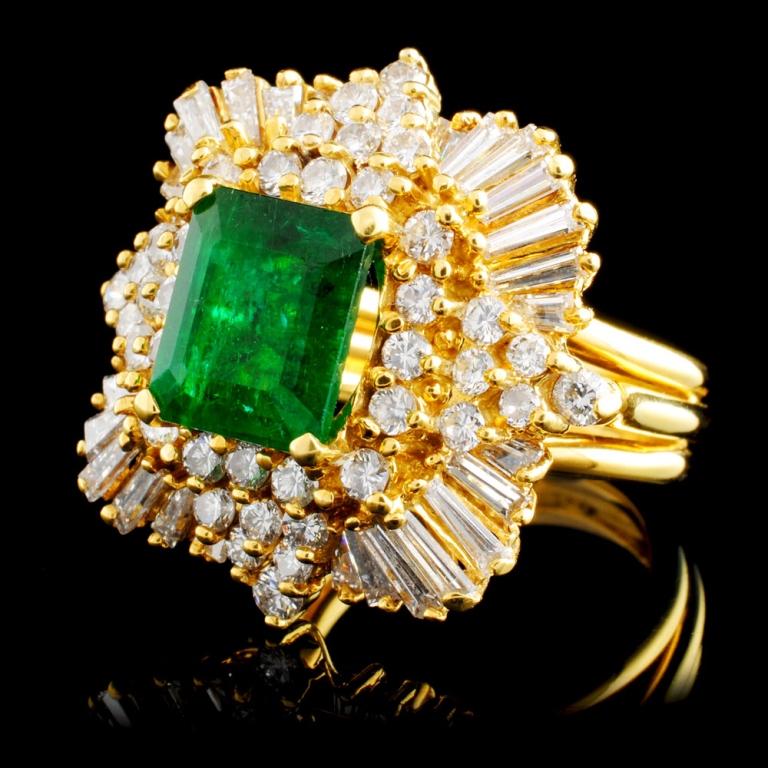 18K Gold 3.00ct Emerald & 2.57ctw Diamond Ring