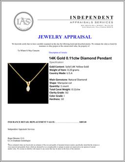 14K Gold 0.11ctw Diamond Pendant