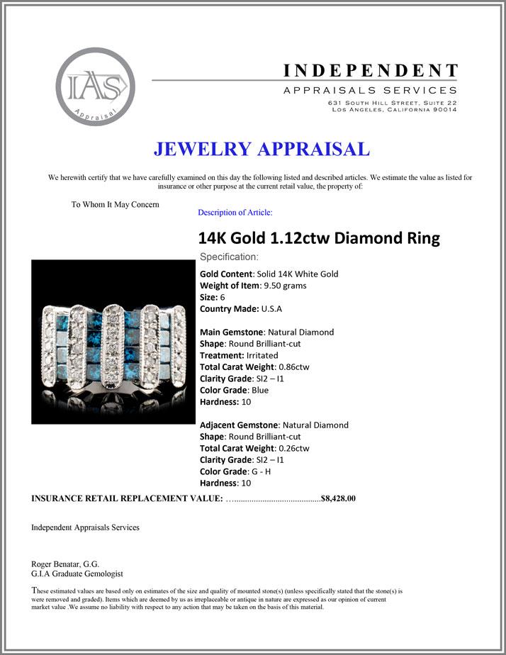 14K Gold 1.12ctw Diamond Ring