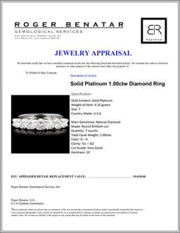 Solid Platinum 1.00ctw Diamond Ring