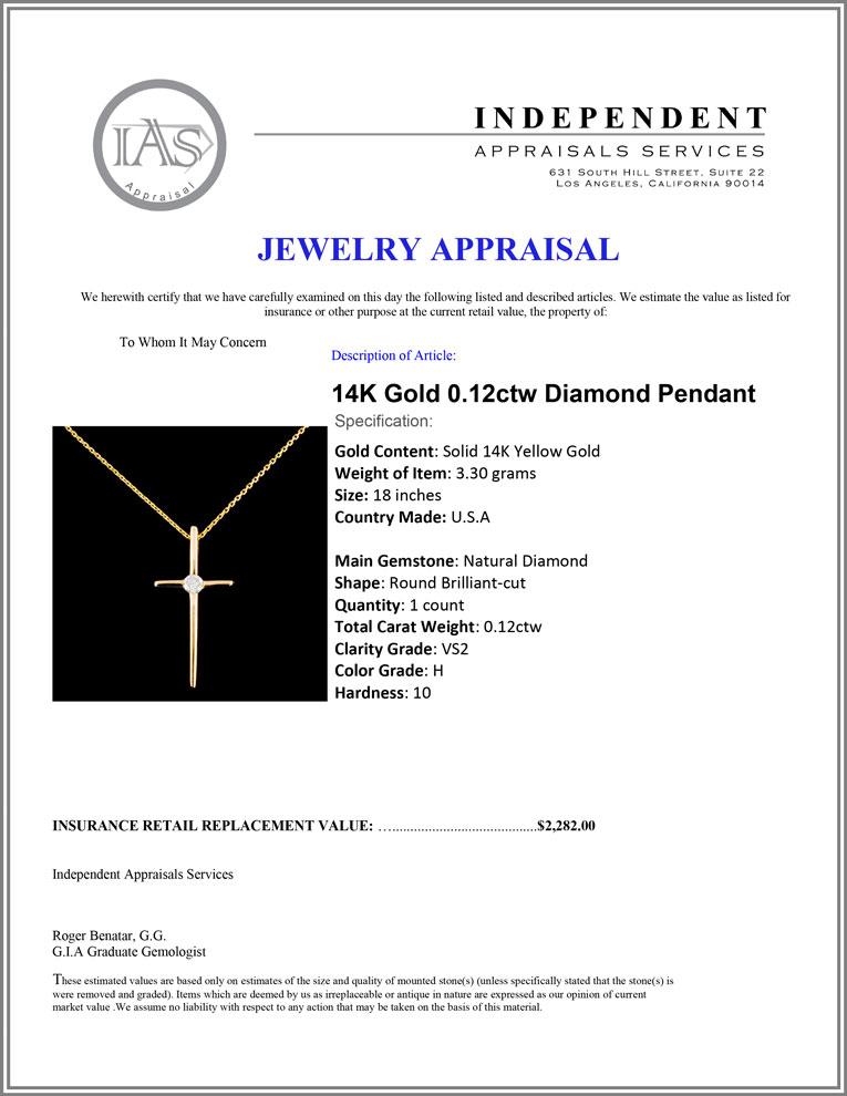 14K Gold 0.12ctw Diamond Pendant