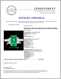 18K Gold 2.22ct Emerald & 0.61ctw Diamond Ring