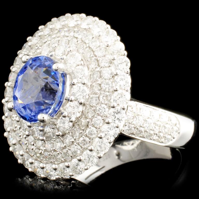 18K Gold 2.97ct Sapphire & 2.50ctw Diamond Ring