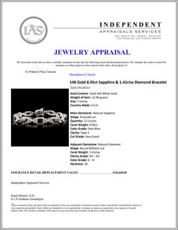 14K Gold 8.95ct Sapphire & 1.41ctw Diamond Bracele