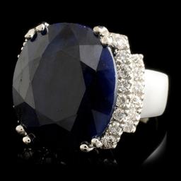 14K Gold 22.00ct Sapphire & 0.65ctw Diamond Ring