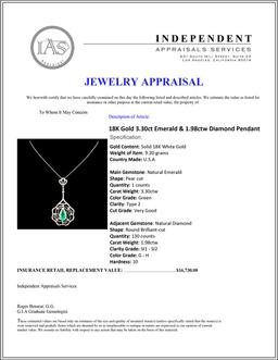 18K Gold 3.30ct Emerald & 1.98ctw Diamond Pendant