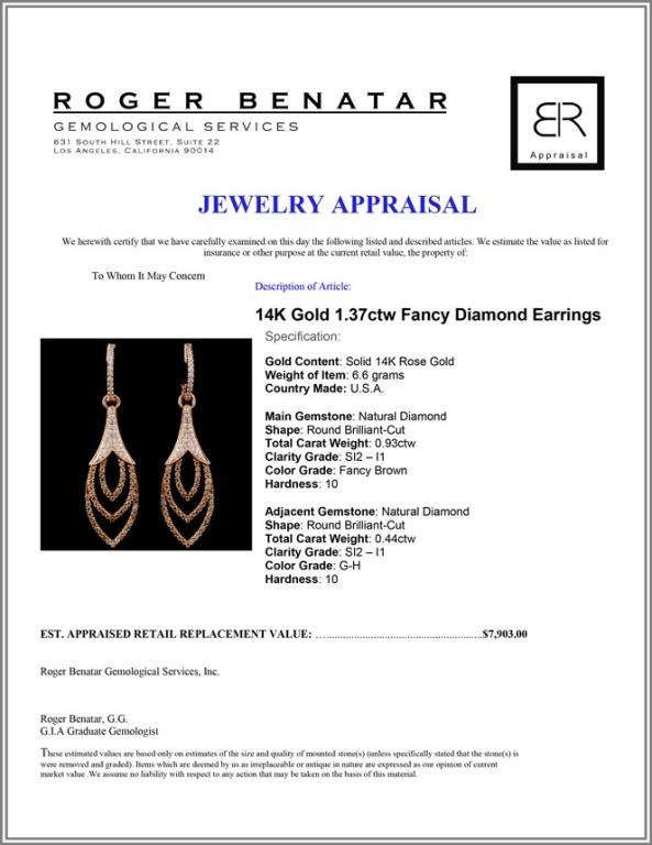 14K Gold 1.37ctw Fancy Diamond Earrings