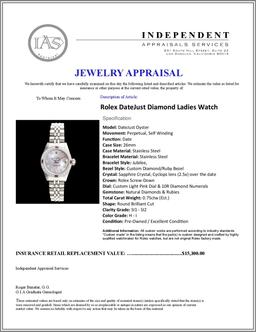 Rolex DateJust Diamond Ladies Watch