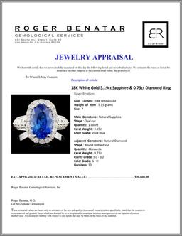 18K White Gold 3.19ct Sapphire & 0.73ct Diamond Ri