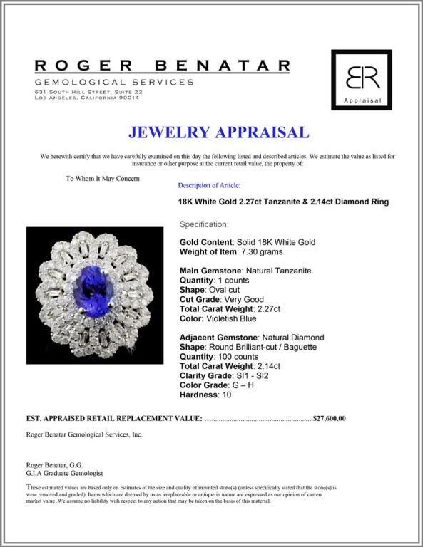 18K White Gold 2.27ct Tanzanite & 2.14ct Diamond R