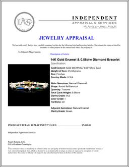 14K Gold Enamel & 0.56ctw Diamond Bracelet