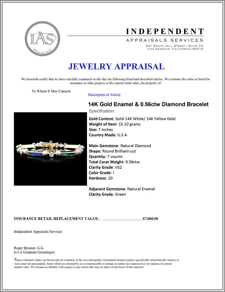 14K Gold Enamel & 0.56ctw Diamond Bracelet