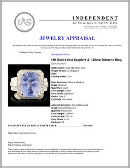 18K Gold 8.04ct Sapphire & 1.59ctw Diamond Ring