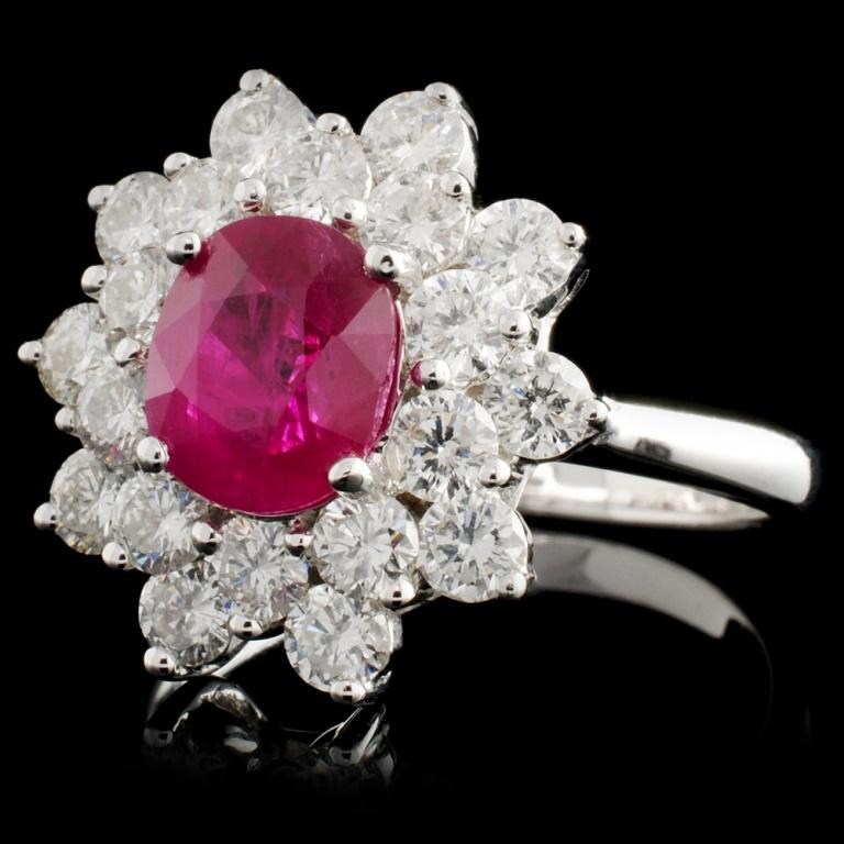 18K White Gold 1.67ct Ruby & 1.50ct Diamond Ring