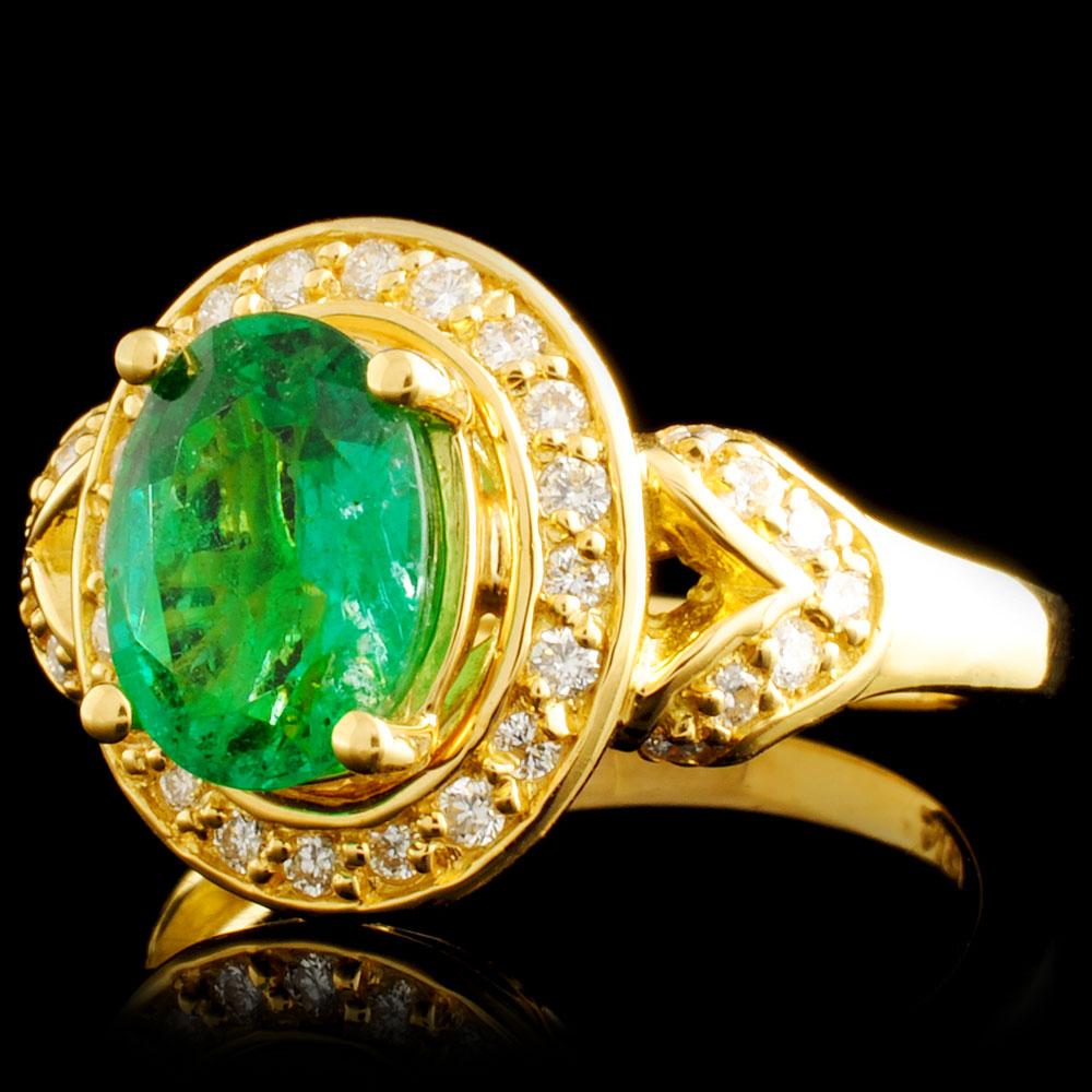 18K Gold 1.63ct Emerald & 0.38ctw Diamond Ring