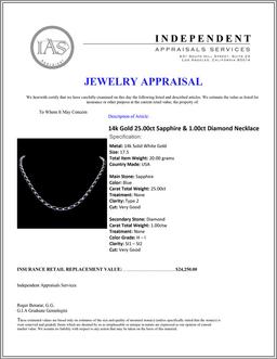 14k Gold 25.00ct Sapphire & 1.00ct Diamond Neckla